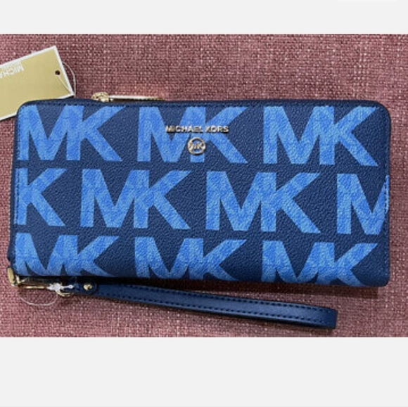 NWT Michael Kors Jet Set Charm River Blue Large Travel Continental Wallet - Picture 8 of 10